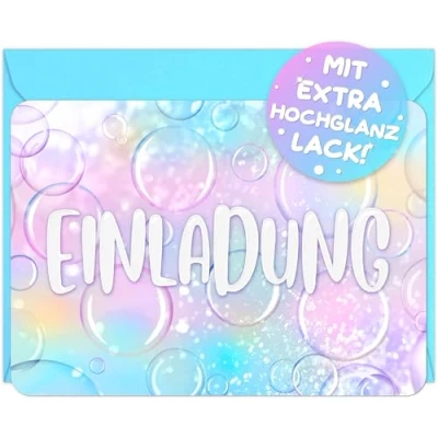Abbildung von 12x Seifenblasen EINLADUNGSKARTEN KINDERGEBURTSTAG Mädchen Junge + Umschläge die Bubble PARTY Karten sind EINLADUNG Kinder Jungen GEBURTSTAG Meerjungfrau EINHORN Regenbogen