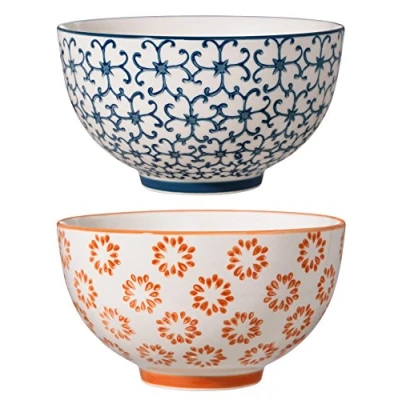 Abbildung von Bloomingville Schalen Kristina Retro Müslischale Vintage kleine Servierschale Ø 11,5 cm, blau rot orange, Keramik, 2er Set, fasst ca. 420 ml