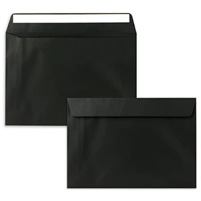 Abbildung von 25x Briefumschläge DIN C5 Schwarz 16,2 x 22,9 cm Haftklebung Edle Kuverts für große Einladungen und Karten zum Geburtstag oder Hochzeit