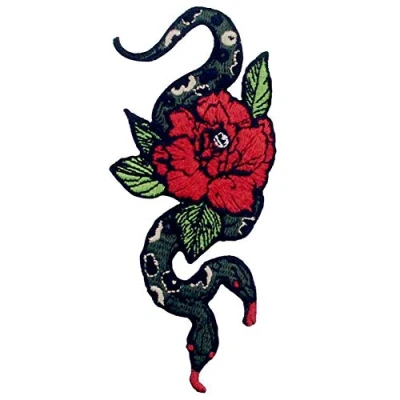 Abbildung von Aufnäher, bestickt, Design: Doppelköpfige Schlange Und Blume, zum Aufbügeln oder Aufnähen
