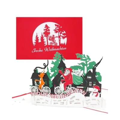 Abbildung von 3D Weihnachtskarte Weihnachtsmann &amp; Rentier lustige Pop Up Karte zu Weihnachten als Weihnachtskarten mit Umschlag, Geschenkverpackung Gutschein