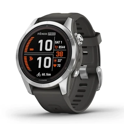 Abbildung von Garmin fēnix 7S Pro GPS Multisport Smartwatch mit Solarladelinse, Farbdisplay und Touch /Tastenbedienung, TOPO Karten, über 60 vorinstallierte Sport Apps, Music Pay