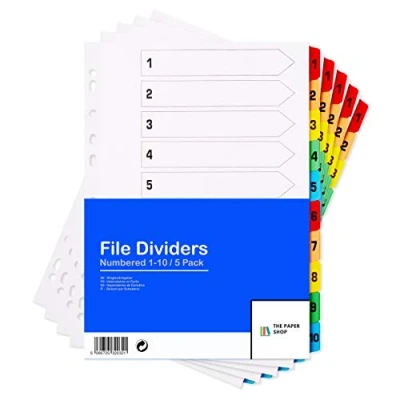 Abbildung von [5er Set] ordner Register A4 Farbig 10 teiliges Trennblätter für nummeriert 110 (1 10) einfach perfekt zum Organisieren