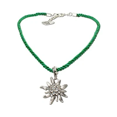Abbildung von Alpenflüstern Kordel Trachtenkette Strass Edelweiß Damen Trachtenschmuck Dirndlkette in traditionellen Farben DHK100 (grün)