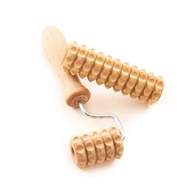 Abbildung von tuuli Gesichtsmassager Gesicht Nacken Schulter Facial Massage Massagegerät Kopf Massageroller Roller mit Griff Maderotherapie Dermaroller Set aus Holz 2