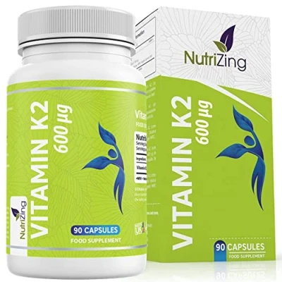 Abbildung von Vitamin K2 MK 7 600mcg von NutriZing Fermentiertes, natto basiertes, veganes K 90 Mikroverkapselt, Hochdosiert Kapseln Unterstützt den Erhalt normaler Knochen Zertifiziert als Vegan