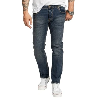 Abbildung von Rock Creek Herren Jeans Regular Fit Stretch Männerhose Herrenjeans Denim Hosen Herrenhose Straight Cut Stonewashed RC 2400 Dunkelblau W36 L32