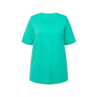 Abbildung von Ulla Popken Carreeausschnitt Halbarm Tshirt basic, Damen, Größe: 50/52, Turquoise green