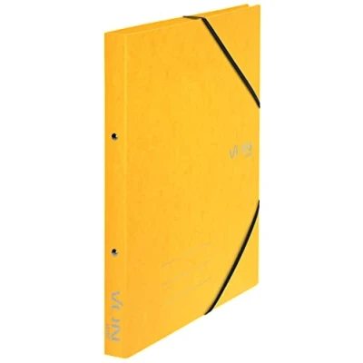 Abbildung von VON Leitz Ringbuch A4, Karton, Mit 2 Ringen und Gummibandverschluss, 25 mm Rückenbreite, Für 140 Blatt, Ringmechanik, Schule, Studium &amp; Zuhause, 5 Stück, Gelb, 30120015