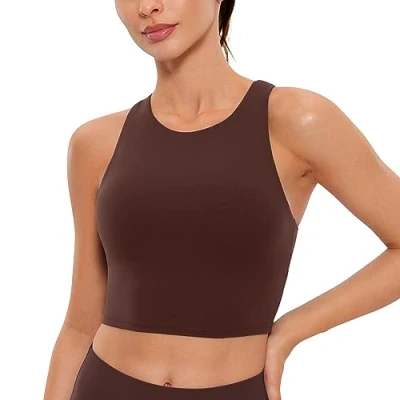 Abbildung von CRZ Yoga Damen Butterluxe Racerback Sport BH Gepolstert Ohne Bügel Crop Tops Longline Tank Top Fitness Sports Bra Taupe 38