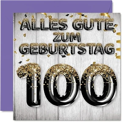 Abbildung von 100. Geburtstagskarte für Männer Schwarz Gold Glitzerballons Alles Gute zum Geburtstagskarten 100 Jährige Mann Papa Urgroßvater Opa, 145mm Einhundert Ein Hundertstel Geburtstag Grußkarten
