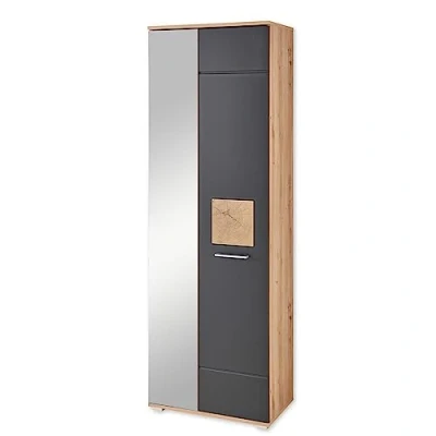 Abbildung von FUN Garderobenschrank in Schwarz, Artisan Eiche Optik mit Hirnholz Applikationen Moderner Flurgarderoben Schrank viel Stauraum 65 x 195 38 cm (B/H/T)
