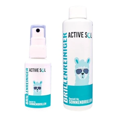 Abbildung von ActiveSol Brillenreiniger speziell für Sonnenbrillen 50 ml Sprühflasche + 250 Nachfüllflasche Streifenfreier Glanz, neutraler Duft Brillenreinigungsspray Made in Germany