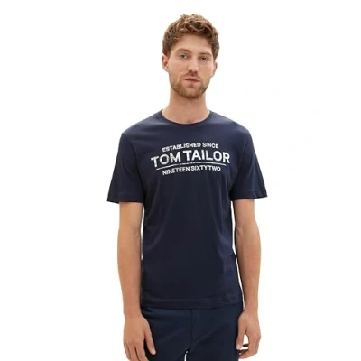 Abbildung von TOM TAILOR Herren T Shirt mit Logo Print, 10302 Dark Blue, M