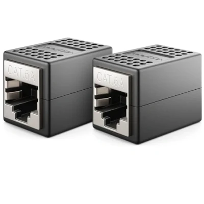 Abbildung von deleyCON 2X RJ45 Patchkabel Kupplung CAT6a 10 GIGABIT LAN Verbinder Netzwerkkabel Ethernet Kabel Adapter Buchse Cat6 Cat7 Cat8 Kompatibel Schwarz