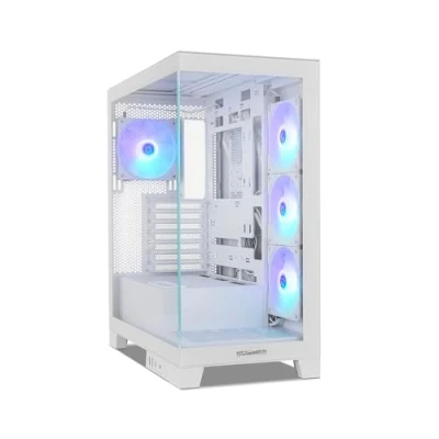 Abbildung von NOX XTREME PRODUCTS Hummer Glock White Semitower ATX M ITX, rahmenloses gehärtetes Glas mit Panoramablick, Platz für 10 Lüfter, 4X 120mm Lüfter vorinstalliert, USB C und 3.0, Weiß