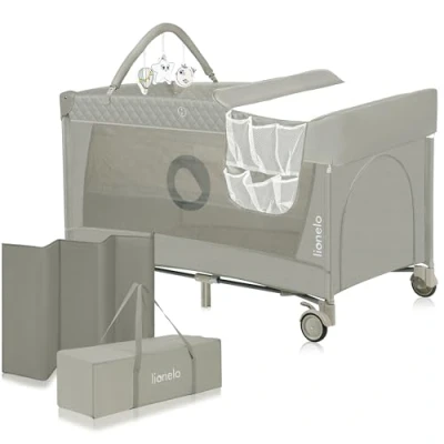 Abbildung von Lionelo Flower 4in1 Reisebett Baby, Laufstall Baby mit Seiteneingang, Wickeltisch, Zwei Matratzenaufhängungshöhen, Spielzeugbogen Spielfiguren, Rollen, Tragetasche