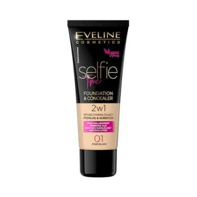 Abbildung von Eveline Cosmetics Selfie Time 2 in 1 Foundation &amp; Concealer Nr. 03 Vanilla, Feuchtigkeitsspendend mit Hyaluronsäure und Vitamin E, Anti Pollution Formel, 30ml