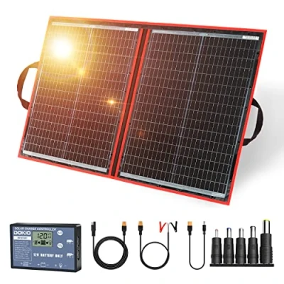 Abbildung von DOKIO 100W 18V Faltbar Solarmodule Monokristalline mit Solarregler(Lcd Anzeige + 2 Usb Ausgang) FüR 12v Batterie, AGM, Gelbatterie, SäUrebatterie, Generatoren