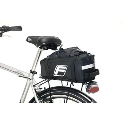 Abbildung von FISCHER 2in1 Gepäckträgertasche, verstellbarer Schultergurt, inkl. Reflektorstreifen und Gurten zur Befestigung von Helm, Pumpe, etc., als Rucksack verwendbar, Tragkraft 3kg, schwarz