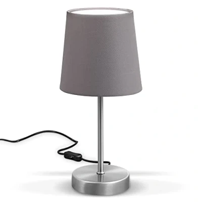 Abbildung von B.K.Licht Nachttischlampe mit Kabelschalter, E14 Fassung, Lampenschirm aus Stoff, Tischlampe, Lampe, Schreibtischlampe, Tischleuchte, Bürolampe, Leselampe, Leselicht, 30,8x10 cm,Grau