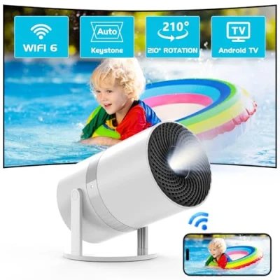 Abbildung von Mini Beamer Auto Trapezkorrektur mit Android OS, 210Drehbarer, Smart WiFi6 Bluetooth 50% Zoom Full HD 1080P, Projektor Heimkino/Outdoor für Handy Phone/Fire TV Stick/Laptop/HDMI/USB
