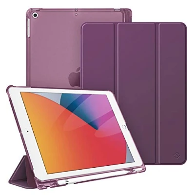 Abbildung von Fintie Hülle mit Pencil Halter für iPad 10.2 2019, Ultradünn Superleicht Schutzhülle transparenter Rückseite Abdeckung Auto Schlaf/Wach Funktion 10.2&quot; 7. Generation, Lila