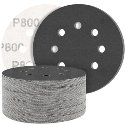 Abbildung von STEBRUAM 50 Stück Siliciumcarbid Schleifpapier 125mm Klett 800 körnung,Profi 125 Rund 8 Loch Nass und Trocken Schleifscheibe,Besten für Metall Autos