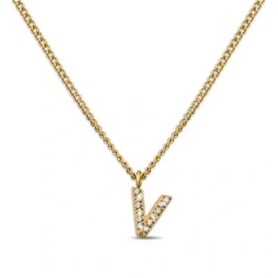 Abbildung von GD GOOD.designs Kette Buchstabe V Gold für Damen I 18K vergoldete Halskette mit Zirkonia Initialien Goldene Edelstahl Buchstabenkette (Buchstabe V)