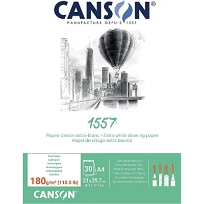 Abbildung von CANSON 1557® Zeichenpapier kopfgeleimt, DIN A4 21 x 29,7 cm, 30 Blatt, 180 g/m², leicht gekörnt