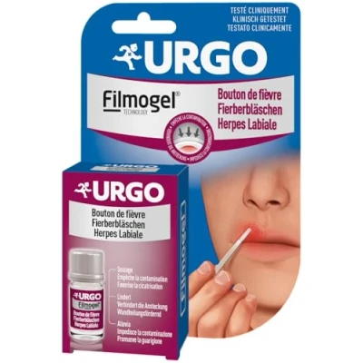 Abbildung von Urgo Fieberbläschen Filmogel : Lippenherpes Bildet einen isolierenden Schutzfilm Verhindert die Ansteckung Klinisch getestet ab 6 Jahren 3 ml