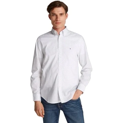 Abbildung von Tommy Hilfiger FLEX Polka DOT Shirt Hemd, Herren, Größe: Large, Optic white/navy