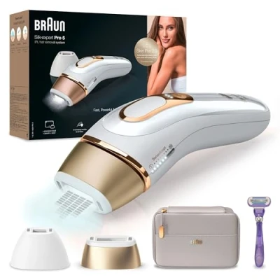 Abbildung von Braun IPL Silk Expert Pro 5 Haarentfernungsgerät Damen/Herren, 2 Aufsätze, sichtbare Haarentfernung, Designed In Germany, Venus Rasierer, Alternative zu Laser PL5157, weiß/gold