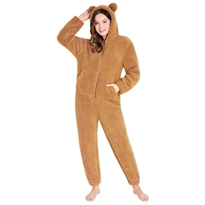Abbildung von CityComfort Jumpsuit Damen Kuschelig Fleece Onesie Flauschig S XL (Teddy Braun, M)