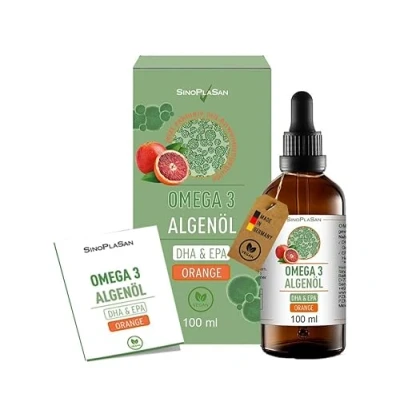 Abbildung von Premium Omega 3 Algenöl hoch dosiert Natürliches DHA &amp; EPA für Herz, Gehirn Sehkraft vegan 100ml 40 Tage Vorrat Orangengeschmack