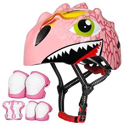 Abbildung von VICTGOAL Fahrradhelm Kinder zu Radsport Niedliche Cartoon 3D Gestaltet Kinderhelm für Fahrrad Skateboard Rollschuh Jungen und Mädchen Verstellbare Größe (Rosa Set, S (50 54 cm))