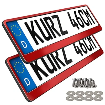 Abbildung von 2 Kennzeichenhalter kurz 46 x 11cm Auto Nummernschildhalter Kurze Kennzeichenhalterung 460mm 110mm kurzer (Rot Hochglanz)