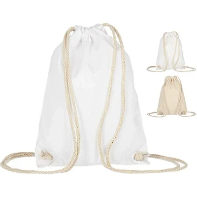 Abbildung von ELES VIDA Baumwoll Turnbeutel 21 x 29 cm Sportbeutel Rucksack Stofftasche Bag, Beutel, Baumwollbeutel, Jutebeutel Oeko TEX® geprüft Stoffbeutel Damen &amp; Herren, Kinder Gym (1, Weiß)