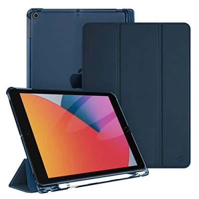 Abbildung von Fintie Hülle für iPad 9. Generation 2021/8. Gen 2020/7. 2019 10.2 Zoll mit Stifthalter, ultradünne leichte Schutzhülle transparenter Rückseite und Auto Schlaf/Wach Funktion, Marineblau