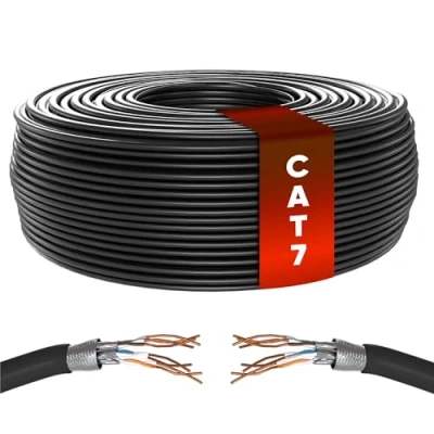 Abbildung von Mr. Tronic Cat 7 Ethernet Kabel 50m, 100% Kupfer Hochgeschwindigkeits Kabel, Innenbereich Bulk LAN Netzwerkkabel ohne RJ45 Stecker 28AWG, SFTP geschirmtes Internetkabel (50 Meter, Zwart)