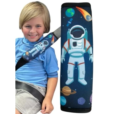 Abbildung von HECKBO 1x Kinder Auto Gurtpolster Gurtschutz mit Astronaut Weltraum Motiv Mädchen Sicherheitsgurt Polster für und Babys