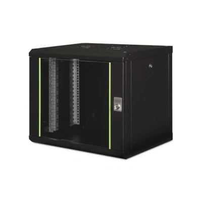 Abbildung von DIGITUS Netzwerk Schrank 19 zoll 9 HE Wandmontage 450 mm Tiefe Traglast 100 kg Unique Serie Glastür Schwarz