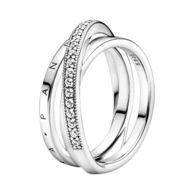 Abbildung von PANDORA Ring &quot;überkreuzendes Dreifachband&quot; silber, Zirkonia 199057C01 58
