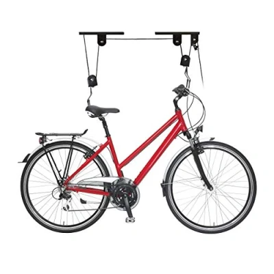 Abbildung von Relaxdays Fahrradlift, bis 20 kg, max. Deckenhöhe 4 m, Fahrrad Deckenhalterung mit Flaschenzug, Garage, Keller, schwarz