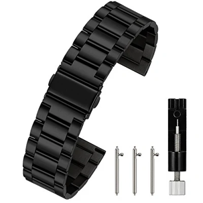 Abbildung von Berfine Unisex Edelstahl Schnellspanner Uhrenarmband 22mm Schwarz