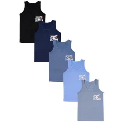 Abbildung von TupTam Unterhemden Jungen 5er Pack Ärmellose Kinder Unterhemden, Baumwolle, Bequem &amp; Atmungsaktiv, Farbe: Sport Schwarz Grau Blau, Größe: 140 146