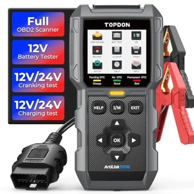 Abbildung von TOPDON AL500B OBD2 Scanner Batterietester 2 in 1, Diagnosegerät mit vollständigen Funktionen 12V Batterietests, 12V/24V Anlasser und Ladetests