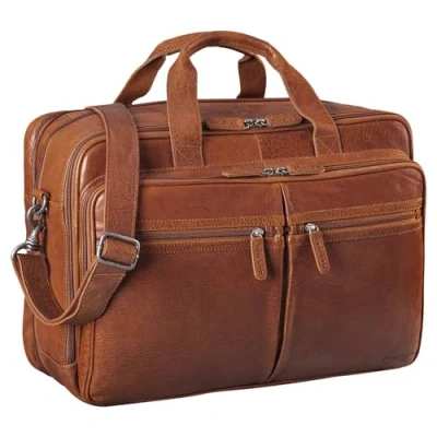 Abbildung von STILORD &#039;Gigantus&#039; XXL Aktentasche Leder Laptoptasche 17,3 Zoll bis 19 Sehr Große Umhängetasche Arbeitstasche Bürotasche Businesstasche Echtleder für Damen u. Herren, Farbe:maraska braun