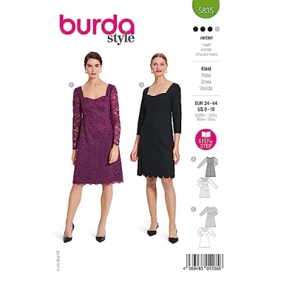 Abbildung von Burda Schnittmuster, 5835, Elegante Kleider selber nähen [Damen, Gr. 34 44] Level 3 für Fortgeschrittene