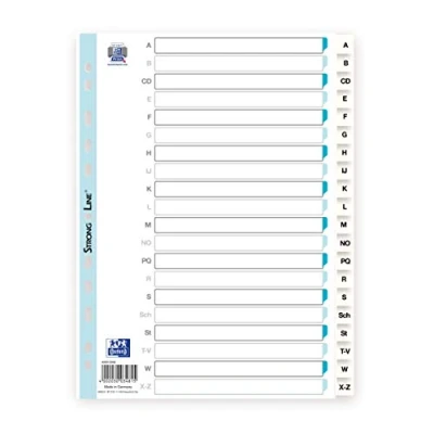 Abbildung von Oxford 400012049 Kunststoff Register Strong Line A Z 20 teilig für DIN A4 Plastikregister mit beschriftbarem Deckblatt weiß Ringbuch Ordner Ring Mappe